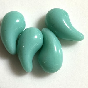 20pcs Czech Pressed Glass ZoliDuo Beads - Pastel Light Green 5x8mm 2-Hole Curved Drop Shape