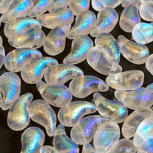 30 Stück ZoliDuo Bead Crystal Etched AB, 2-Loch Glasperle, 5 x 8 mm, Tschechische Glasperlen