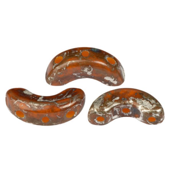 FROST COLLECTION! Arcos par Puca® beads, Frost Tangerine  Picasso, Yellow Orange, 30 pcs , 3-Hole, 10x5mm, Czech Pressed Glass Beads