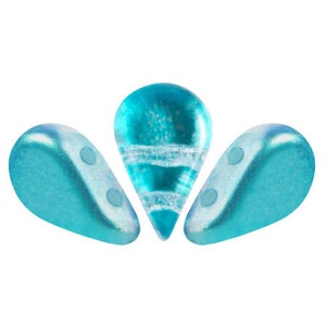 Amos par Puca® beads, Ice Slushy Blue Curacao, 30 pcs, 2-Hole, 5x8mm, Czech Pressed Glass Beads