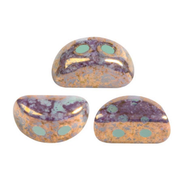 New! Kos par Puca® beads, Green Aqua Opal Bronze, 50 pcs, 2-Hole, 6x3mm, Czech Pressed Glass Beads
