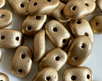 Wave beads, Crystal Bronze Pale Gold, 3x7mm, 2-hole, Czech Pressed Glass Beads, Free Pattern with purchase