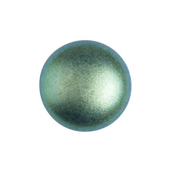 New! Cabochon par Puca®, Metallic Matte Green Turquoise, 20 pcs, 8mm, Czech Pressed Glass Beads