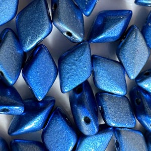 40 pcs Gemduo Beads, Metalust Crown Blue, 5x8mm, 2 hole, diamond shaped Czech Pressed Glass Beads