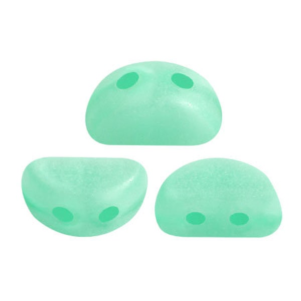 New! Kos par Puca® beads, Green Aqua Opal Matte, 50 pcs, 2-Hole, 6x3mm, Czech Pressed Glass Beads