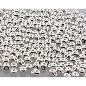 SuperDuo Beads .999 Fine Silver Plate,  2.5x5mm, Czech Pressed Glass Beads, 50-100 pcs
