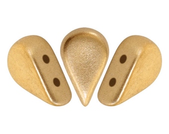 Light Gold Matte Amos par Puca® beads, 2-Hole, Czech Pressed Glass Beads