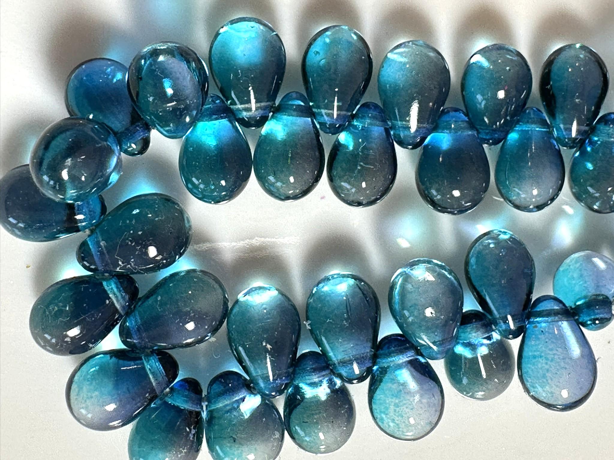 20 Pcs Two Tone Aqua Capri Drop Beads, 6x9mm, 1 Hole, Side Drill