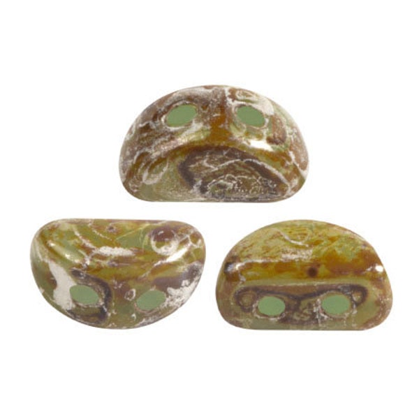 New! Kos par Puca® beads, Green Aqua Opal New Picasso, 50 pcs, 2-Hole, 6x3mm, Czech Pressed Glass Beads