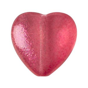 Può includere: Una perlina a forma di cuore di colore rosa acceso, con una superficie glitterata e strutturata. La perlina ha un foro per l'infilatura. Adatta per la creazione di gioielli e progetti di artigianato.