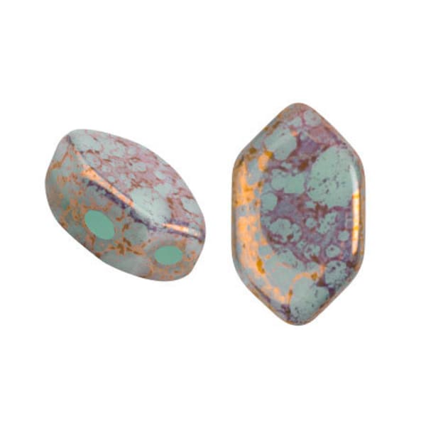 NEW OPAL COLLECTION! Paros par Puca® beads, Green Aqua Opal Bronze, 30 pcs, 2-Hole, 7x4mm, Czech Pressed Glass Beads