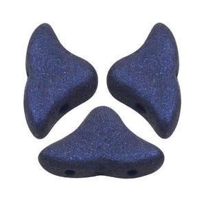 May include: Three dark blue triangle-shaped beads with a speckled texture.