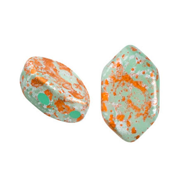 NEW OPAL COLLECTION! Paros par Puca® beads, Green Aqua Opal Tweedy, 30 pcs, 2-Hole, 7x4mm, Czech Pressed Glass Beads