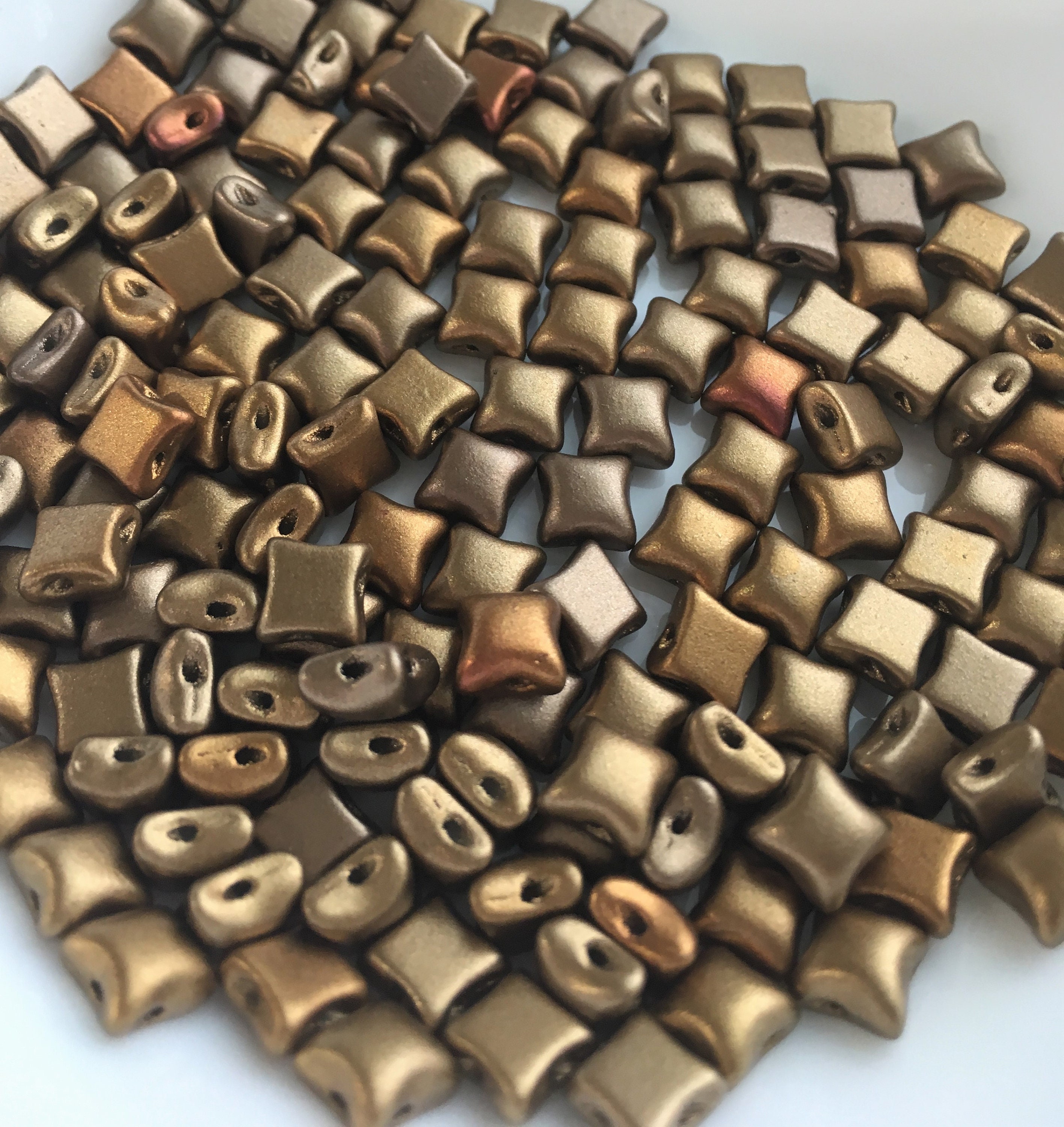 20 pcs Wibeduo Beads, 2 hole, Metallic Mix, 8x8mm, star shaped Czech Pressed Glass Beads