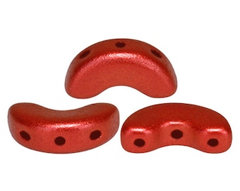 Arcos par Puca® beads Red Metallic Matte, 30 pcs , 3-Hole, 10x5mm, Czech Pressed Glass Beads
