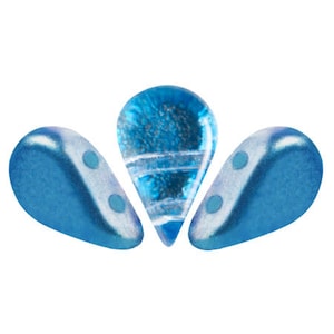 Amos par Puca® beads, Ice Slushy Blue Raspberry, 30 pcs, 2-Hole, 5x8mm, Czech Pressed Glass Beads