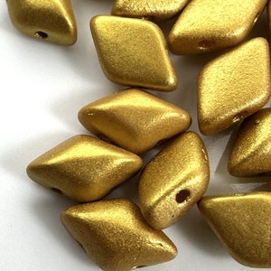40 pcs Gemduo Beads, Gold Shine Yellow Sun, 5x8mm, 2 hole, diamond shaped Czech Pressed Glass Beads