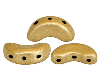 Perles Arcos par Puca®, Or clair mat, 30 pièces, 3 trous, 10 x 5 mm, Perles de verre pressées tchèques