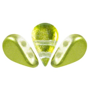 Amos par Puca® beads, Ice Slushy Lime, 30 pcs, 2-Hole, 5x8mm, Czech Pressed Glass Beads
