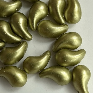 30 Stück Alabaster Pastel Lime ZoliDuo Beads, 2-Loch Glasperlen, 5 x 8 mm, Tschechische Glasperlen