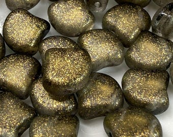 Frozen Matte Chocolate Mint Ginko Matubo Beads, 2 Hole, Czech Pressed Glass
