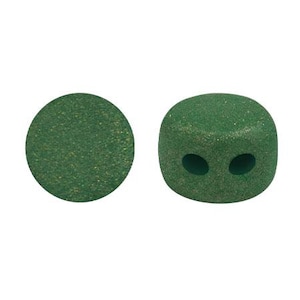 Perles tendance Kalos par Puca® vert fougère mat, 2 trous, 4 x 3 mm, perles de verre pressées tchèques