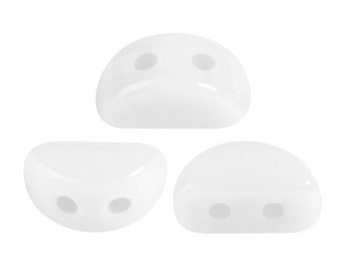 Kos par Puca® beads, Opaque White, 50 pcs, 2-Hole, 6x3mm, Czech Pressed Glass Beads