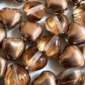 Crystal Capri Gold Glass Heart beads, 20 pcs, Puffy Heart Shaped beads, 6mm, 1 hole, Glass Beads, Czech beads
