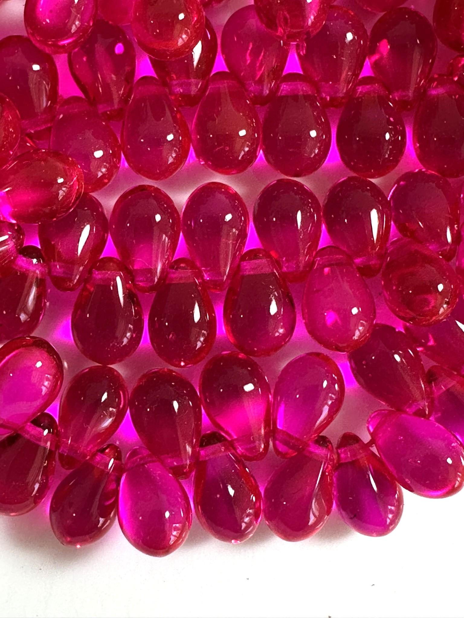 20 Pcs Fuchsia Drop Beads, 6x9mm, 1 Hole, Side Drill, Czech Glass