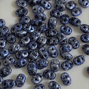 100 pcs SuperDuo Matubo Beads, Tweedy Blue, 2.5x5mm, Czech Pressed Glass Beads