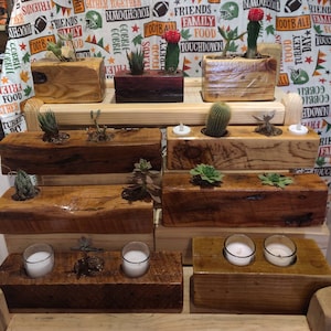 Reclaimed wood block  succulent / votive candle holders