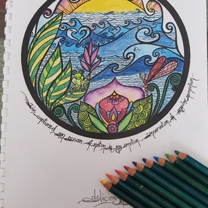 Deliciousness, ad3, colour page, adult coloring, children colouring, om art, meditation, zen, colouring book, waves, ocean, sunset, horizon image 2