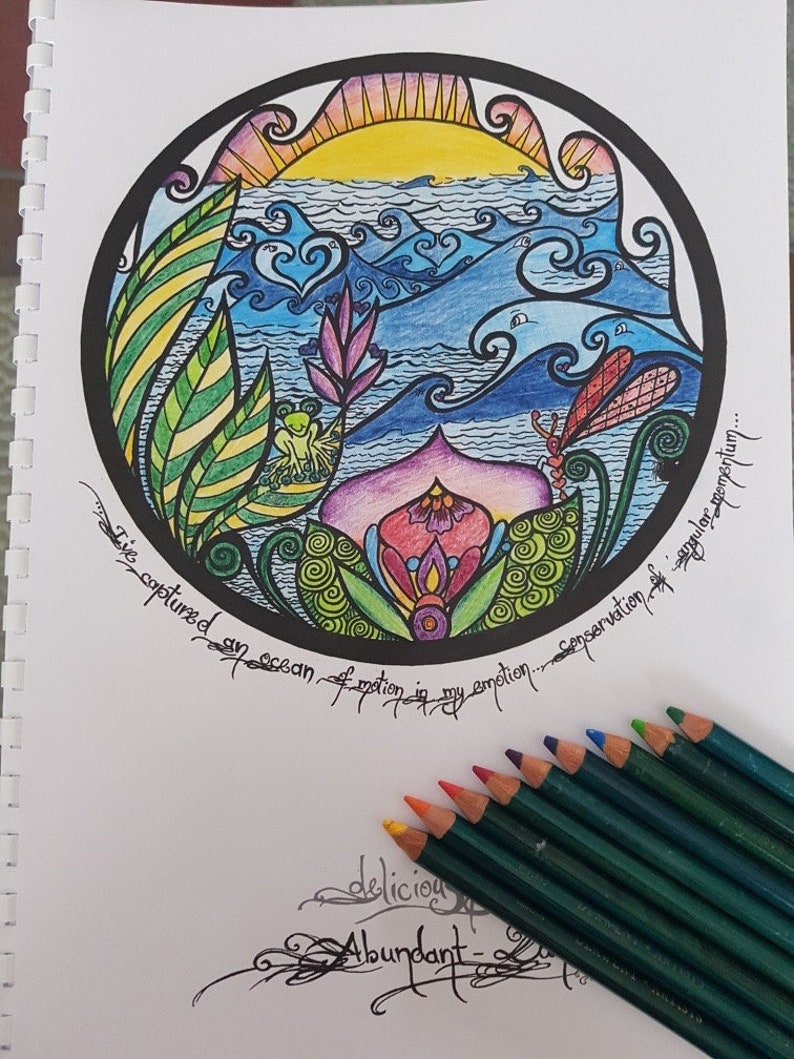 Deliciousness, ad3, colour page, adult coloring, children colouring, om art, meditation, zen, colouring book, waves, ocean, sunset, horizon image 2