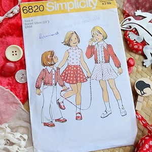 Vintage kinderjurk en jasje uit de jaren 70 - Simplicity 6820 - maat 4 (23" borst, 21" taille, 24" heup) - 1976