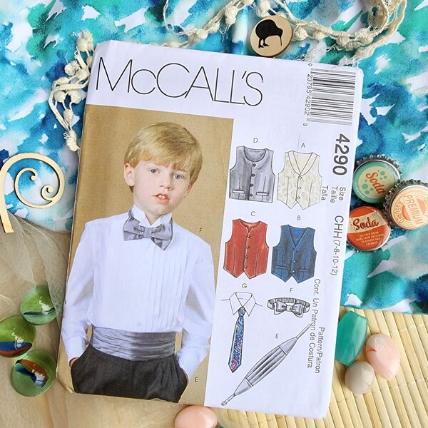 Boy's lined vest, waistcoat, cummerbund, bow tie and neck tie sewing pattern - McCall's 4290 - sizes Boys 7 - 12 (26" - 30" chest) - 2003