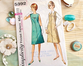 Vintage 1960s sleeveless dress and blouse sewing pattern - Simplicity 5392 - size 16 (36" bust, 28" waist, 38" hip) - 1964