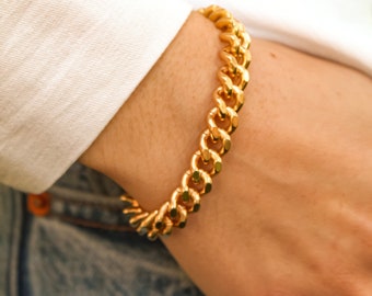 8.5mm thick diamond-cut curb chain bracelet gold-plated