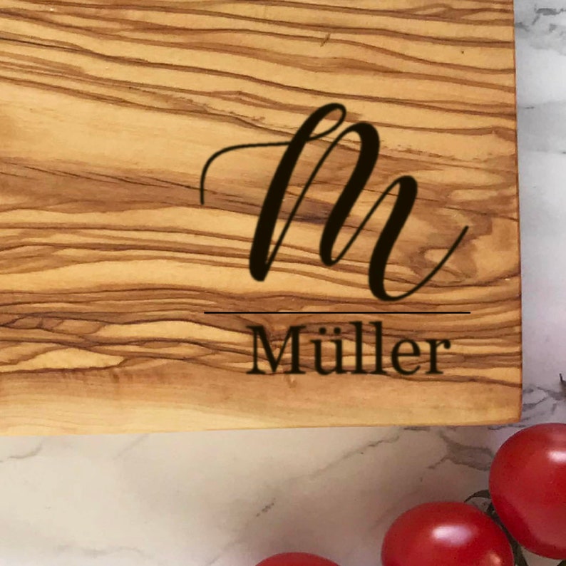 Monogrammed Olive Wood Cheese Board Initial Wooden Cutting image 2