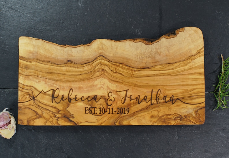 Personalized Cutting Board, Olive Wood, Engraved Cheese Board, Personalized Wedding Gift, Anniversary Gift, Christmas Gift, Engagment. image 1