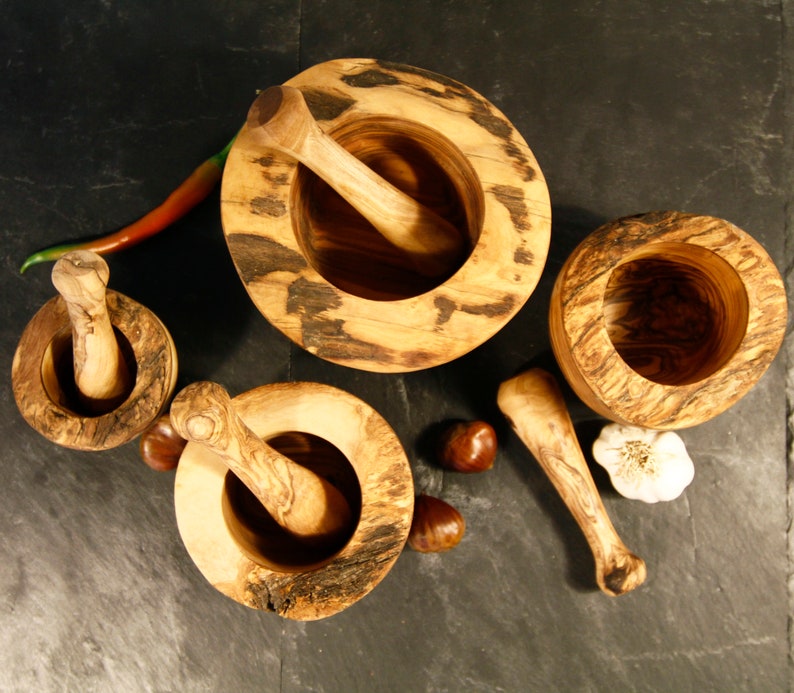 Mortar and Pestle Olive Wood in S XL Wooden Mortar Set Etsy