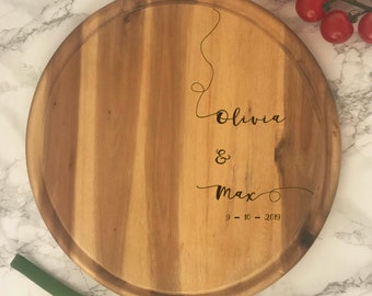 Custom Anniversary Cutting Board, Personalized Acacia Board, Names Chopping Board, Custom wooden Round Board, Personalized Charcuterie