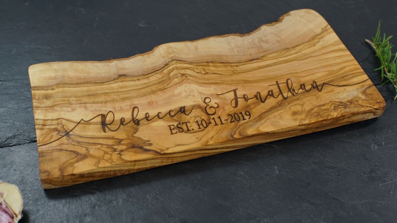 Personalized Cutting Board, Olive Wood, Engraved Cheese Board, Personalized Wedding Gift, Anniversary Gift, Christmas Gift, Engagment. image 2