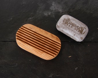 Plato de jabón, soporte de jabón de madera de olivo hecho a mano, baño rústico y decoración de la cocina