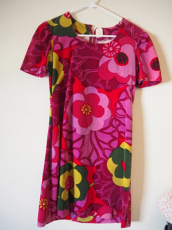 1960s Velvet Print Mini dress