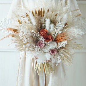 Autumn Style,Burnt Orange Preserved Natural flower Rustic bohemian Wedding Bridal Flowers,Artificial Faux Wedding,Bridal/bridesmaids bouquet