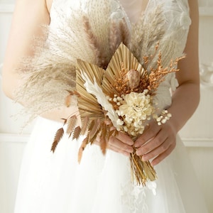 Goldener Palmenspeer & Rost Orange / Pampasgras Hochzeitsstrauß Getrockneter Brautstrauß / Trockenblumenstrauß, rustikale Boho Bräute, Brautjungfer Strauß