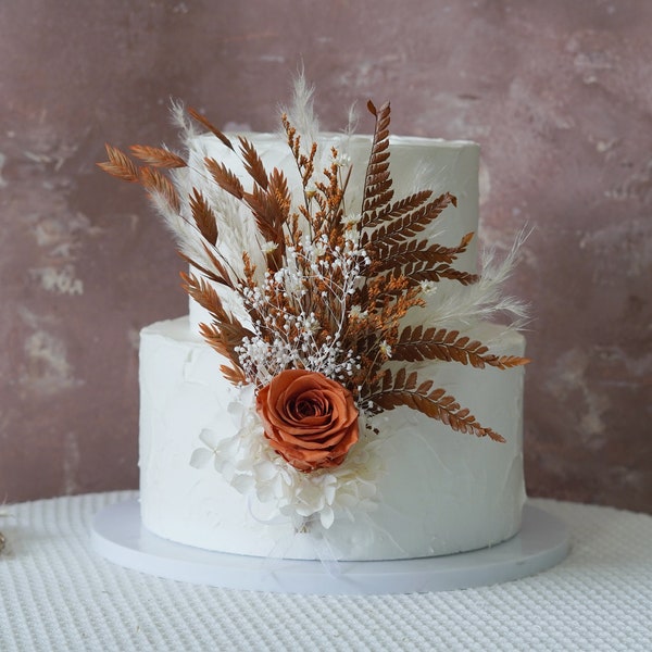 Rust Orange/Burnt Orange Topper Flores secas Cake Topper - Cake Topper, Flores secas Cake Topper, Pampas grass flores secas cake topper