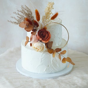 Decorazione per torta con fiori secchi color arancio bruciato, decorazione per torta con fiori secchi, decorazione per torta con fiori secchi di erba della Pampa