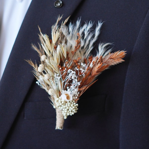 Boho Mini Dried Flowers Boutonnières Bunches | Dried Flower Bouquets | Wedding Groomsmen | Groom | Pampas Grass Arrangement | Boutonniere