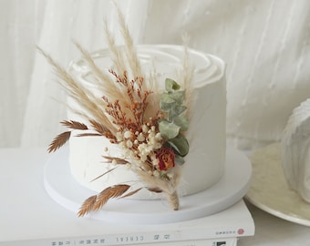 Rust Orange/Burnt Orange Topper Dried Flowers Cake Topper - Cake Topper,  Dried Flowers Cake Topper,Pampas grass dried flower cake topper